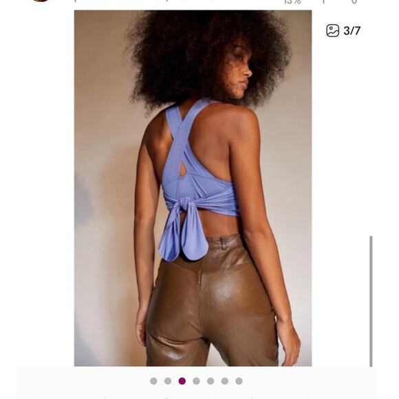 UO Top Satin Blue Cross Back Crop Blouse V Plunge Cross Back Bralette XS - Picture 7 of 7